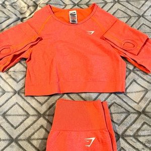 Hot pink with orange stitching Gymshark seamless set